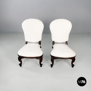 Wooden and white fabric armchairs, 1930s