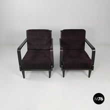 将图片加载到图库查看器，Armchairs in wood and brown velvet, 1940s
