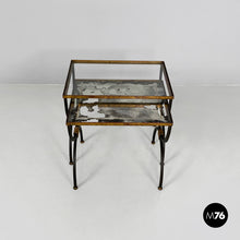 Load image into Gallery viewer, Stackable metal and glass coffee tables, 1940s
