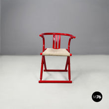 Load image into Gallery viewer, Red wood and fabric folding tub chair, 1980s
