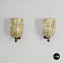 Charger l'image dans la galerie, Italian mid-century modern Murano glass wall lamps by Barovier&amp;Toso, 1950s
