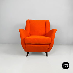 Armchair with orange fabric and wood, 1950s