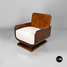 将图片加载到图库查看器，Armchairs in wood and white leatherette, 1930s

