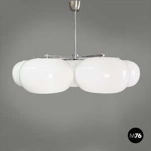 Opaline glass and metal chandelier, 1970s