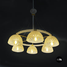 画像をギャラリービューアに読み込む, Glass and brass chandelier, 1930s
