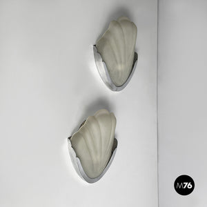 Shell-shaped wall lamps in glass and metal, 1930s