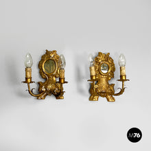 Load image into Gallery viewer, Wall lamps in gilded wood and mirror, 1700s
