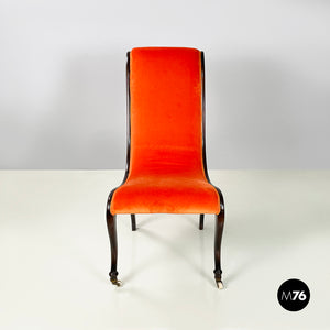 Chair in orange velvet and dark wood, 1950s