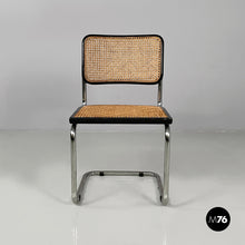 将图片加载到图库查看器，Chair in black wood, straw and steel, 1960s
