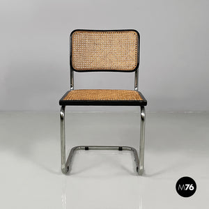 Chair in black wood, straw and steel, 1960s