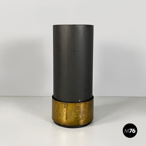 Round umbrella stand in black metal and brass, 1960s