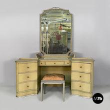 Charger l'image dans la galerie, Makeup console with mirror and stool in wood, 1930s
