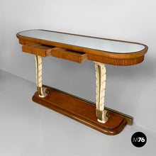 Load image into Gallery viewer, Wall console in wood and mirror, 1940s
