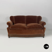 Load image into Gallery viewer, Sofa in brown velvet, 1930s
