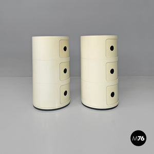 White plastic bedside tables Componibili by Anna Castelli Ferrieri for Kartell, 1970s