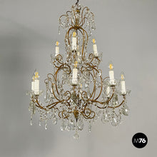Carica l&#39;immagine nel visualizzatore di Gallery, Glass drop chandelier with brass structure, 1900-1950s

