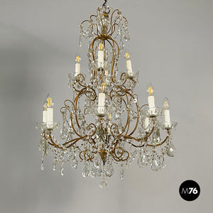 Glass drop chandelier with brass structure, 1900-1950s