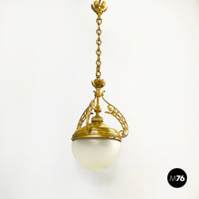 Carica l&#39;immagine nel visualizzatore di Gallery, Chandelier in molded satin glass and brass, early 1900s
