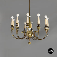 将图片加载到图库查看器，Chandelier in brass and white metal, 1950s

