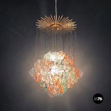 画像をギャラリービューアに読み込む, Murano glass and brass chandelier, 1980s

