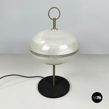 Load image into Gallery viewer, Table lamp in molded glass, brass and black metal, 1960s
