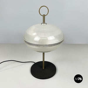 Table lamp in molded glass, brass and black metal, 1960s