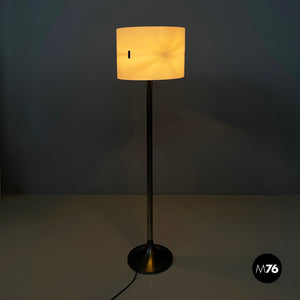 Floor lamp in burnished metal and white plexiglass, 1970s