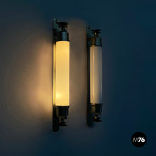 Load image into Gallery viewer, Wall lamps in opaline glass and metal, 1930s
