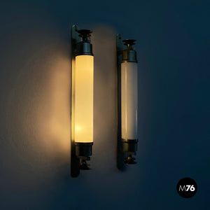 Wall lamps in opaline glass and metal, 1930s