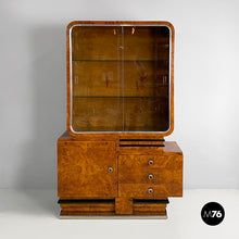 将图片加载到图库查看器，Asymmetrical wooden sideboard with glass display cabinet, 1920s
