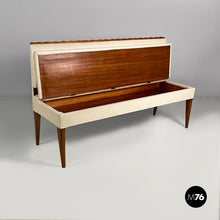 Load image into Gallery viewer, Bench in wood and white leather, 1940s
