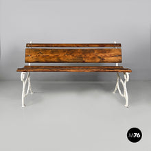 画像をギャラリービューアに読み込む, Italian Art Deco wooden and white cast iron bench, 1930s
