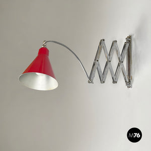 Pantograph wall lamp in red metal, 1960s