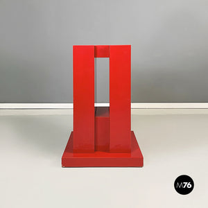 Geometric pedestal in red lacquered wood, 1980s