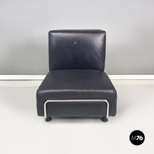 Load image into Gallery viewer, Armchair in black leather and metal, 1980s
