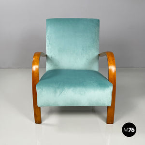Armchairs in light blue and wood, 1950s