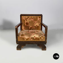 Load image into Gallery viewer, Armchairs in velvet and wood, 1930s
