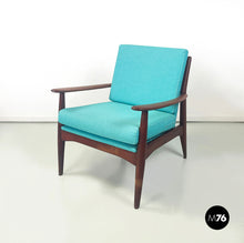 Load image into Gallery viewer, Armchairs in light blue fabric and wood, 1960s
