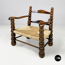 将图片加载到图库查看器，Armchairs in wood and straw, 1960s
