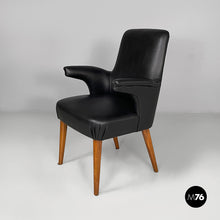 Load image into Gallery viewer, Armchairs in black leather and wood, 1960s
