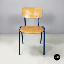 将图片加载到图库查看器，Chair in wood and blue metal, 1970s
