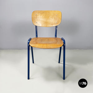 Chair in wood and blue metal, 1970s