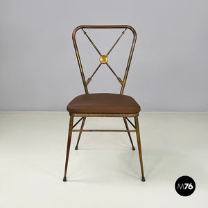 Chair in brass and brown fabric, 1950s