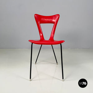 Chair in red plastic and black metal, 1960s