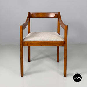 Chairs in wood and beige fabric, 1970s
