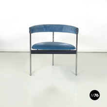Load image into Gallery viewer, Tub chairs in blue velvet and metal, 1980s
