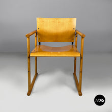 Load image into Gallery viewer, Chairs with armrests in wood and black metal, 1970s
