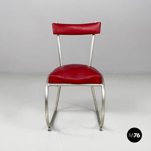 Chairs in red faux leather and metal, 1930s
