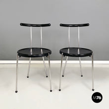 将图片加载到图库查看器，Chairs in black wood and metal rod, 1980s
