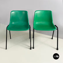 Load image into Gallery viewer, Stackable chairs in green plastic and black metal, 2000s
